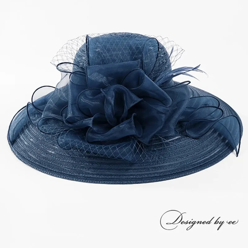 EE 4038 New Organza Top Hat Versatile British Jockey Club Women's Hat Wide brim White
