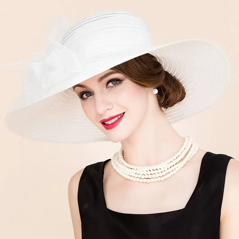 EE 4038 New Organza Top Hat Versatile British Jockey Club Women's Hat Wide brim White