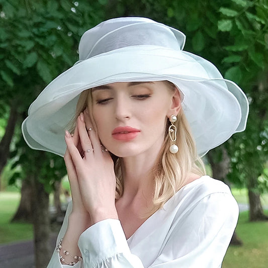EE 4040 Spring and Summer/Elegant/Fold/Wide Brim/Organza/Sun Protection/Special Occasion/Tulle Fabric Hats Headpiece
