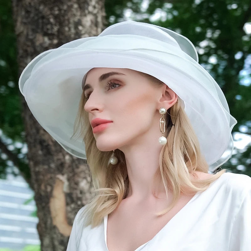 EE 4040 Spring and Summer/Elegant/Fold/Wide Brim/Organza/Sun Protection/Special Occasion/Tulle Fabric Hats Headpiece