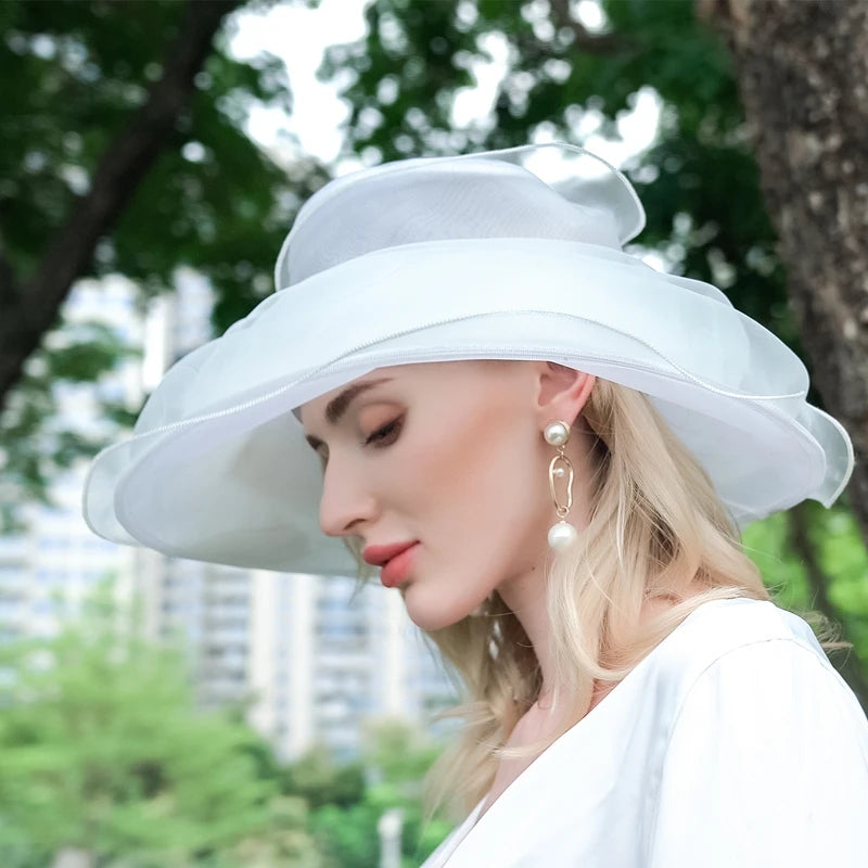 EE 4040 Spring and Summer/Elegant/Fold/Wide Brim/Organza/Sun Protection/Special Occasion/Tulle Fabric Hats Headpiece
