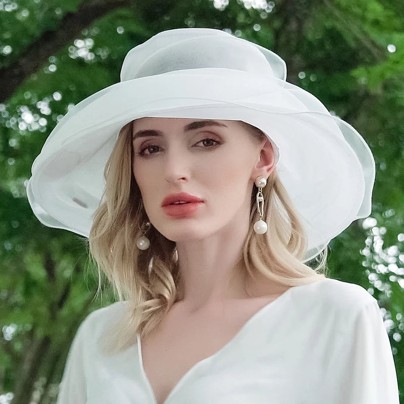 EE 4040 Spring and Summer/Elegant/Fold/Wide Brim/Organza/Sun Protection/Special Occasion/Tulle Fabric Hats Headpiece