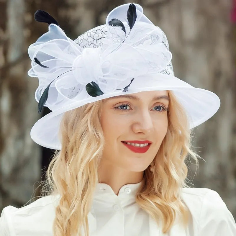 EE 4046 Summer New Elegant Versatile Travel Bow Knot Feather Sunshade Hat Hat Women's Summer