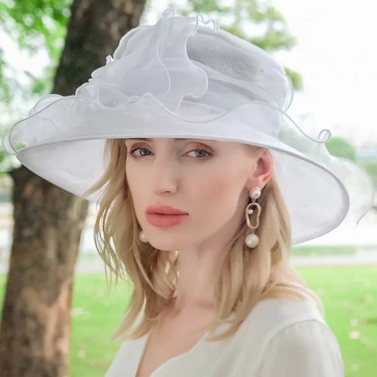 EE 4054 Summer New Organza Hat Beach Tour Bowtie Top Hat