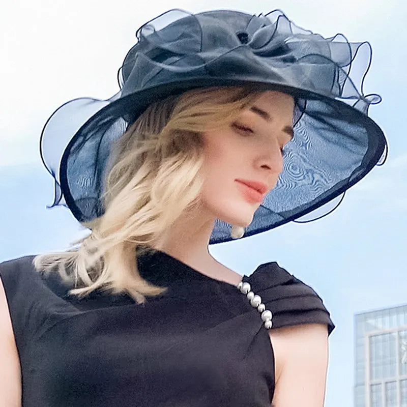 EE 4054 Summer New Organza Hat Beach Tour Bowtie Top Hat