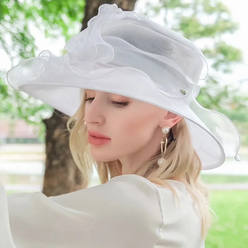 EE 4054 Summer New Organza Hat Beach Tour Bowtie Top Hat