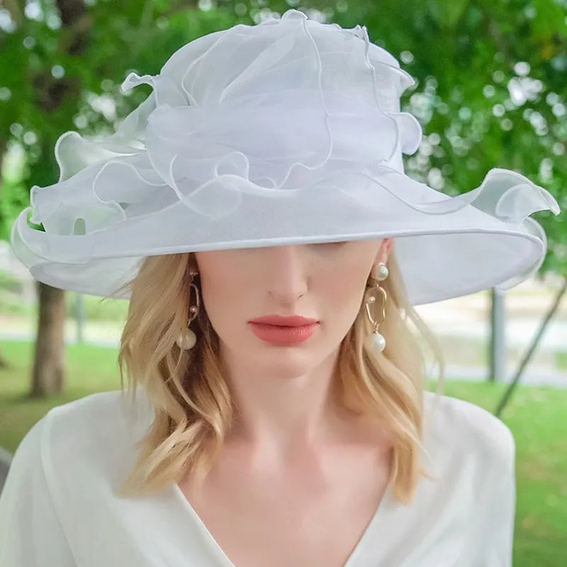 EE 4054 Summer New Organza Hat Beach Tour Bowtie Top Hat