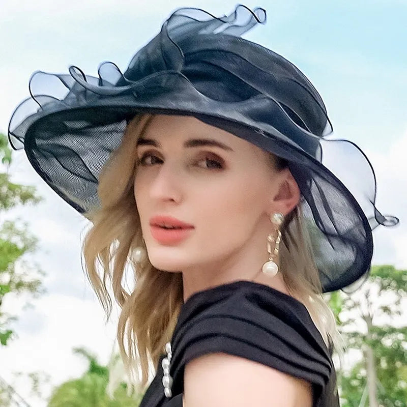 EE 4054 Summer New Organza Hat Beach Tour Bowtie Top Hat