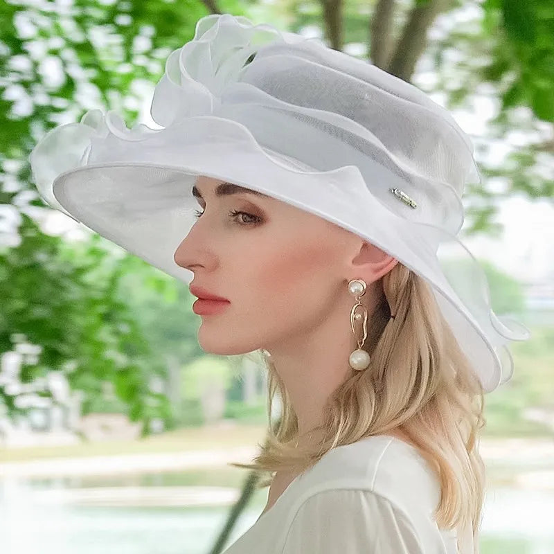 EE 4054 Summer New Organza Hat Beach Tour Bowtie Top Hat