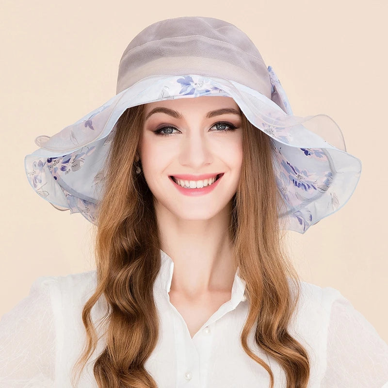 EE 4063 Spring and Summer/Stylish/Elegant Feminine Style/Big Bowknot/Mulberry Silk/Sun Protection/Tulle Fabric Hats Headpiece