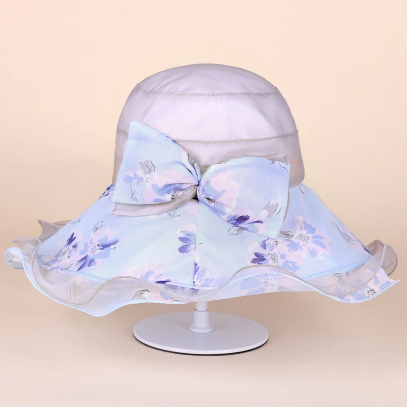 EE 4063 Spring and Summer/Stylish/Elegant Feminine Style/Big Bowknot/Mulberry Silk/Sun Protection/Tulle Fabric Hats Headpiece