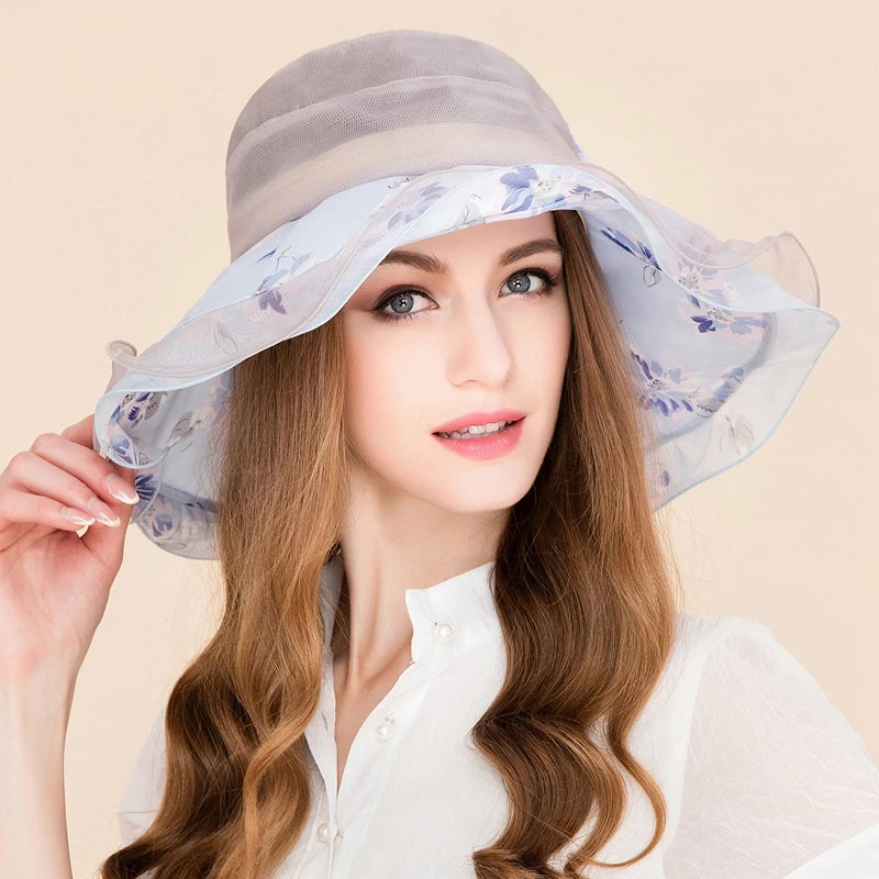 EE 4063 Spring and Summer/Stylish/Elegant Feminine Style/Big Bowknot/Mulberry Silk/Sun Protection/Tulle Fabric Hats Headpiece