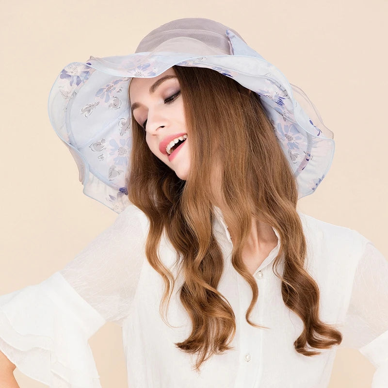 EE 4063 Spring and Summer/Stylish/Elegant Feminine Style/Big Bowknot/Mulberry Silk/Sun Protection/Tulle Fabric Hats Headpiece