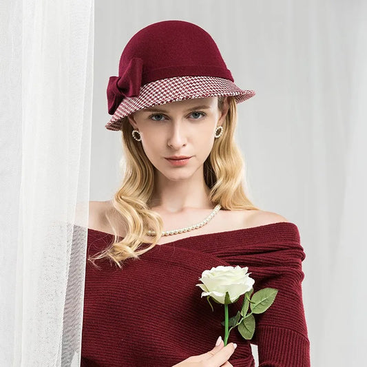 EE 5002 Autumn and winter top hat Fashion women's woolen hat casual woolen equestrian hat British dome winter hat