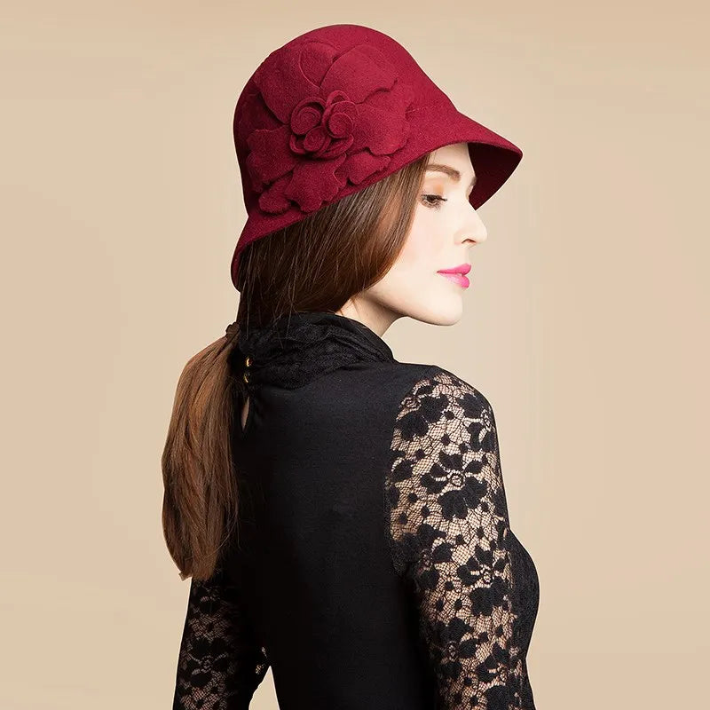 Vintage Wide Brim Wool Fedora Hat, Black, Winter Warm, Classic Style, Women's Fashion 5005