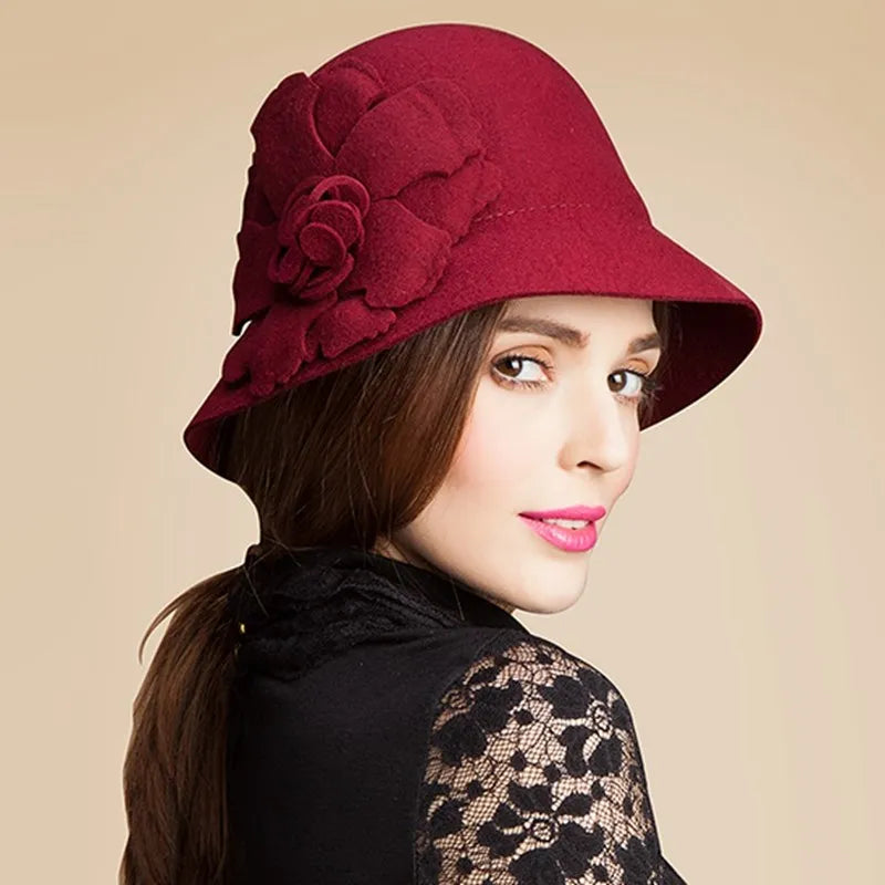 Vintage Wide Brim Wool Fedora Hat, Black, Winter Warm, Classic Style, Women's Fashion 5005