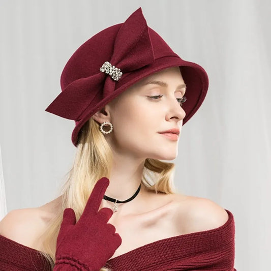 EE 5011 autumn and winter new wool hat autumn travel British hat women diamond bow wool hat