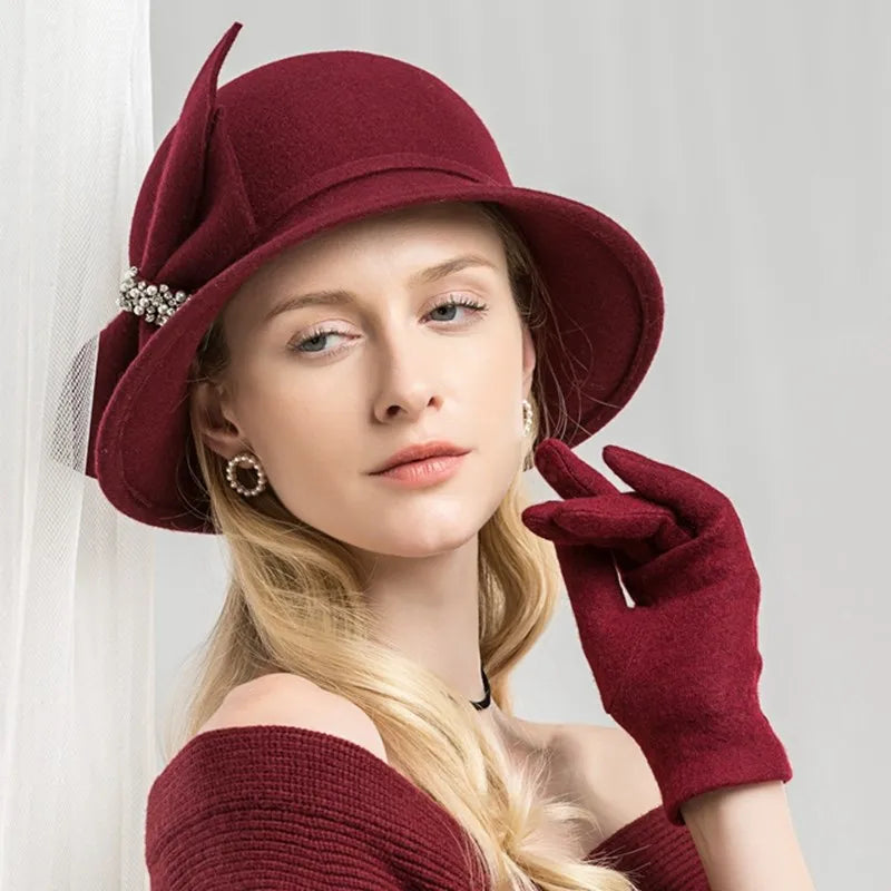 EE 5011 autumn and winter new wool hat autumn travel British hat women diamond bow wool hat