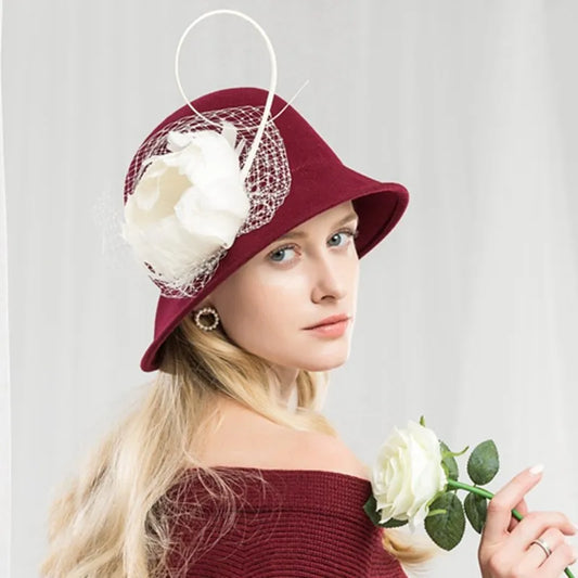 EE 5022 original design new hat female autumn British retro girl top hat spring and autumn fashion feather hat