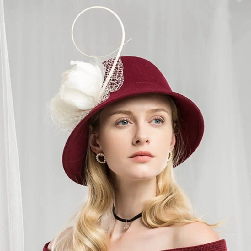 EE 5022 original design new hat female autumn British retro girl top hat spring and autumn fashion feather hat