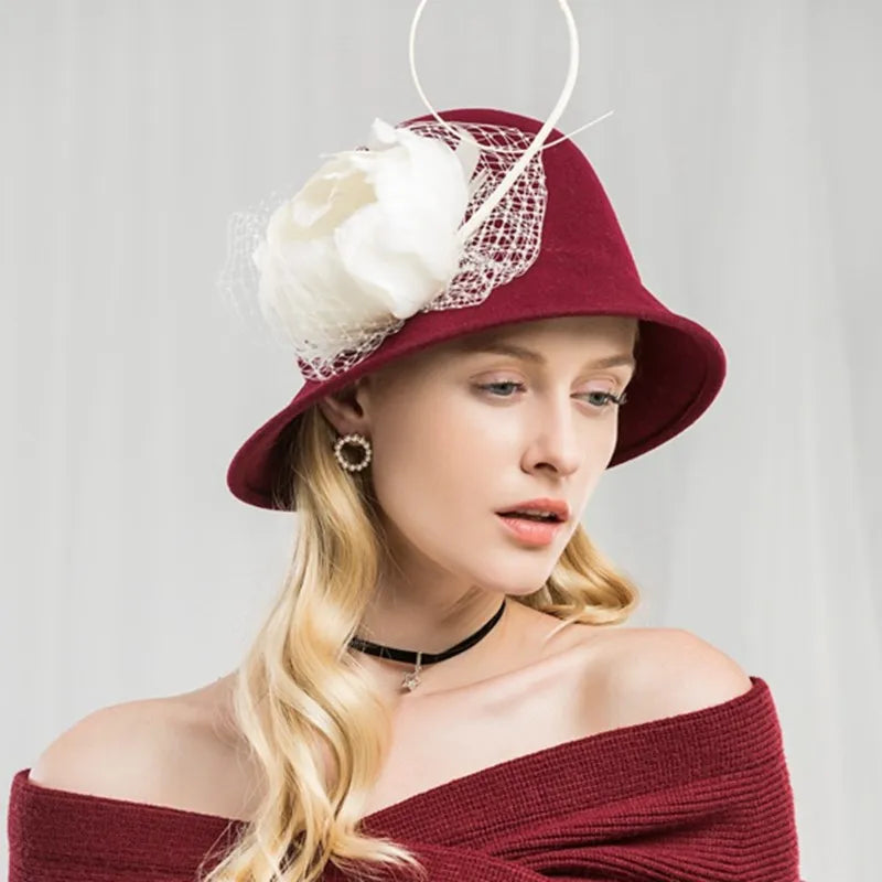 EE 5022 original design new hat female autumn British retro girl top hat spring and autumn fashion feather hat
