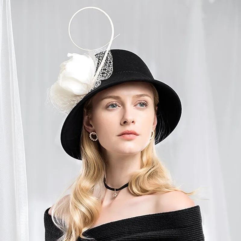 EE 5022 original design new hat female autumn British retro girl top hat spring and autumn fashion feather hat