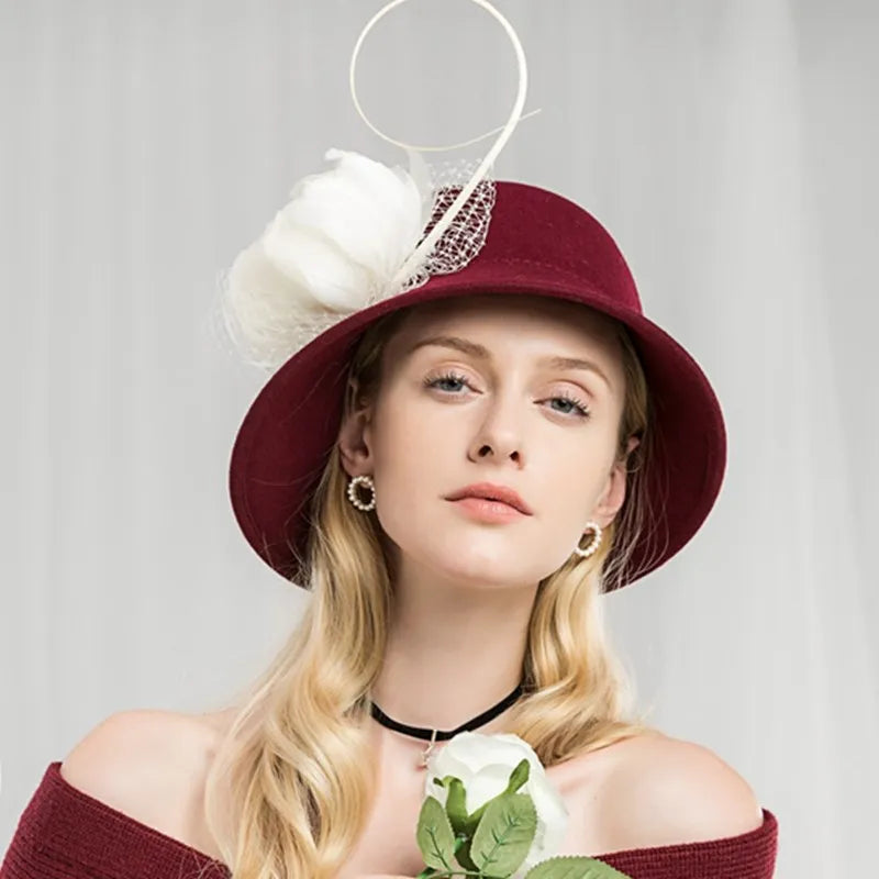 EE 5022 original design new hat female autumn British retro girl top hat spring and autumn fashion feather hat