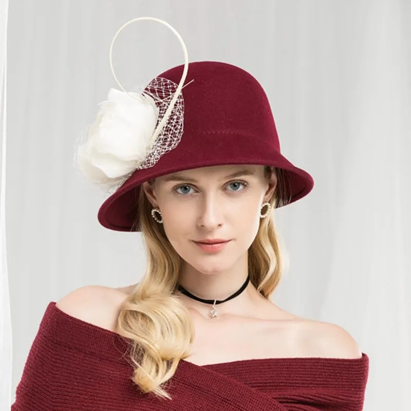 EE 5022 original design new hat female autumn British retro girl top hat spring and autumn fashion feather hat
