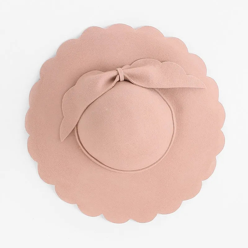 EE 5028 new winter irregular edge of pure wool big brim hat bowknot felt trilby female restoring ancient ways