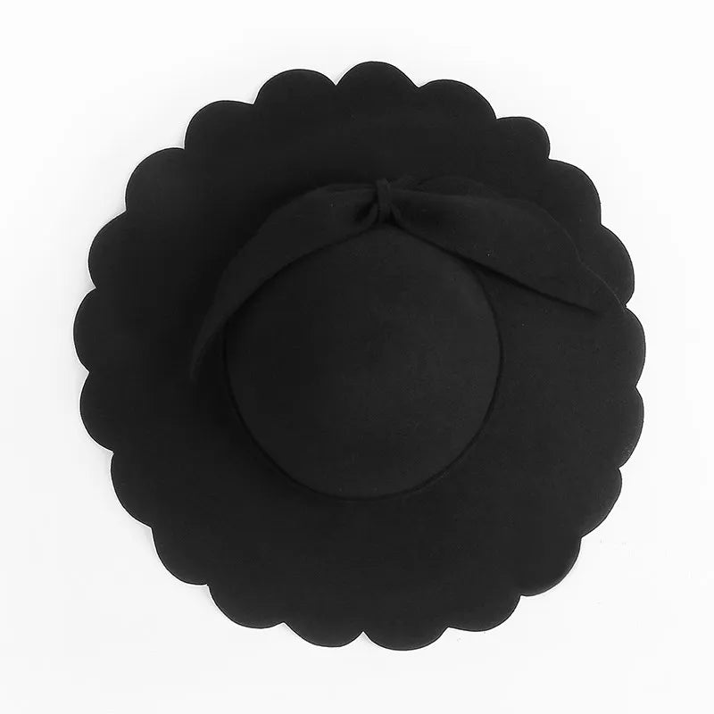 EE 5028 new winter irregular edge of pure wool big brim hat bowknot felt trilby female restoring ancient ways