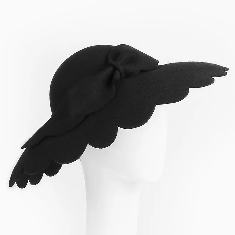 EE 5028 new winter irregular edge of pure wool big brim hat bowknot felt trilby female restoring ancient ways