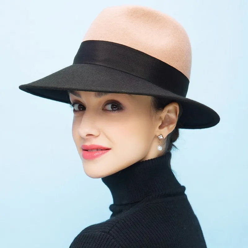 EE 5029 autumn and winter new woolen hat women's winter woolen top hat plus hard English jazz hat