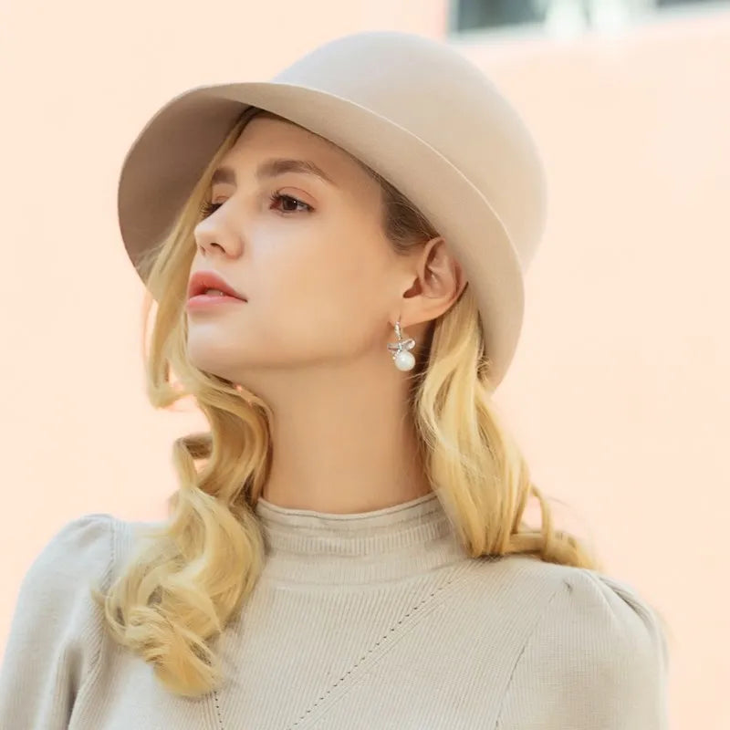 EE 5032 Autumn and Winter New Wool Hat Fashion Versatile Winter Elegant British Retro Hat Children