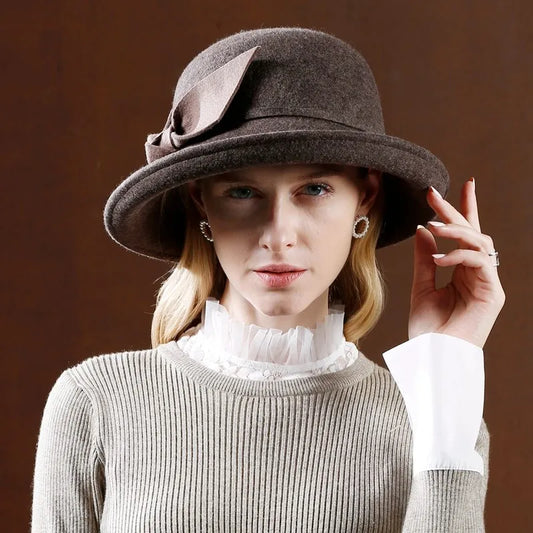 EE 5034 Autumn Korean Fashion Felt Hat Casual Versatile Elegant Hat Women's Autumn Fleece Curled Top Hat