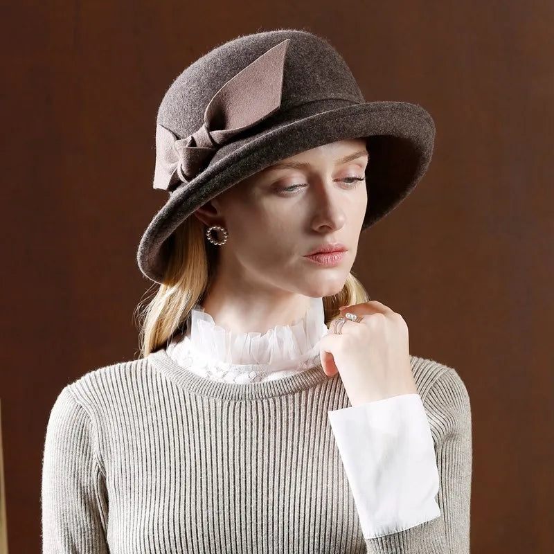 EE 5034 Autumn Korean Fashion Felt Hat Casual Versatile Elegant Hat Women's Autumn Fleece Curled Top Hat