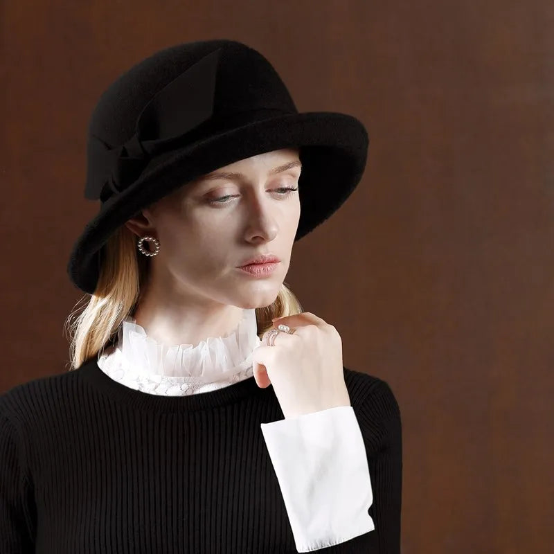 EE 5034 Autumn Korean Fashion Felt Hat Casual Versatile Elegant Hat Women's Autumn Fleece Curled Top Hat