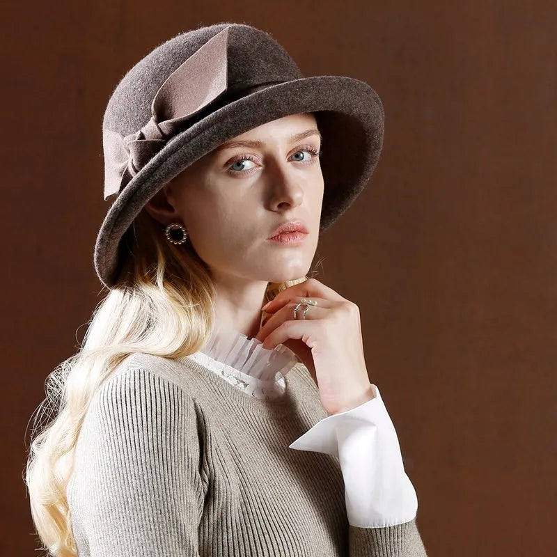 EE 5034 Autumn Korean Fashion Felt Hat Casual Versatile Elegant Hat Women's Autumn Fleece Curled Top Hat