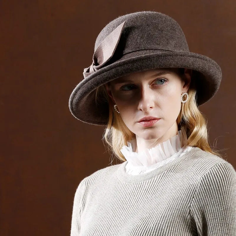 EE 5034 Autumn Korean Fashion Felt Hat Casual Versatile Elegant Hat Women's Autumn Fleece Curled Top Hat