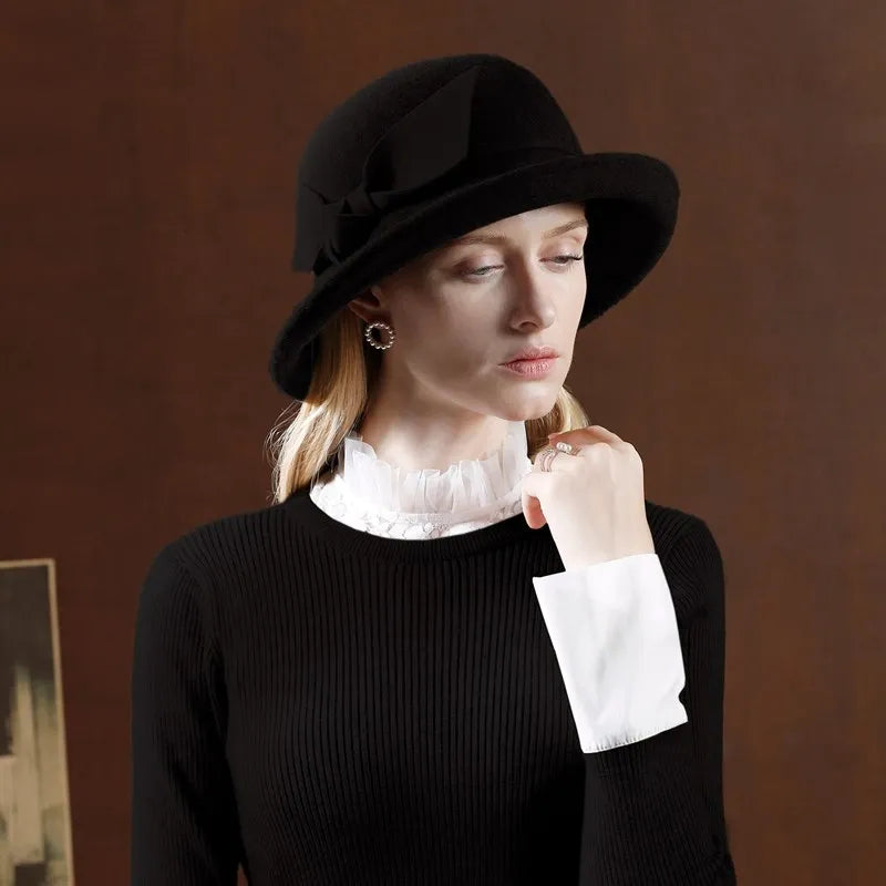 EE 5034 Autumn Korean Fashion Felt Hat Casual Versatile Elegant Hat Women's Autumn Fleece Curled Top Hat