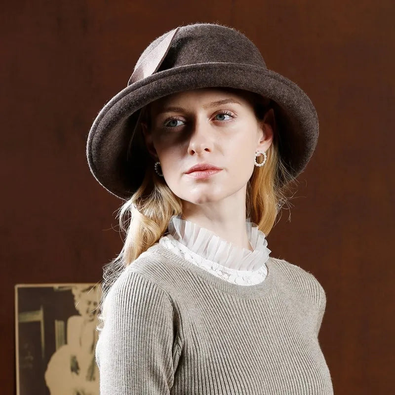 EE 5034 Autumn Korean Fashion Felt Hat Casual Versatile Elegant Hat Women's Autumn Fleece Curled Top Hat
