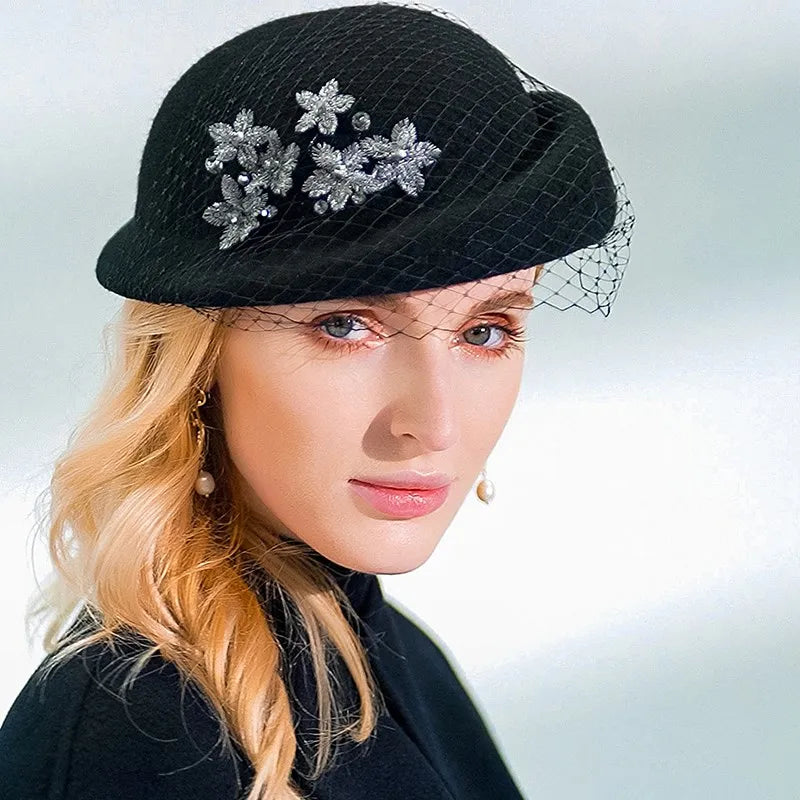 EE 5035 the new winter wool beret 2020 ms qiu dong han edition tide veil web celebrity hat