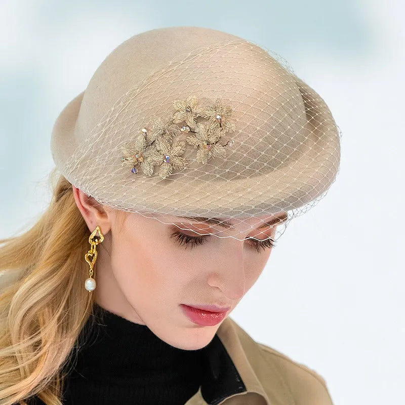EE 5035 the new winter wool beret 2020 ms qiu dong han edition tide veil web celebrity hat