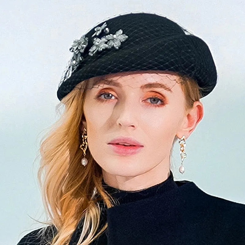 EE 5035 the new winter wool beret 2020 ms qiu dong han edition tide veil web celebrity hat