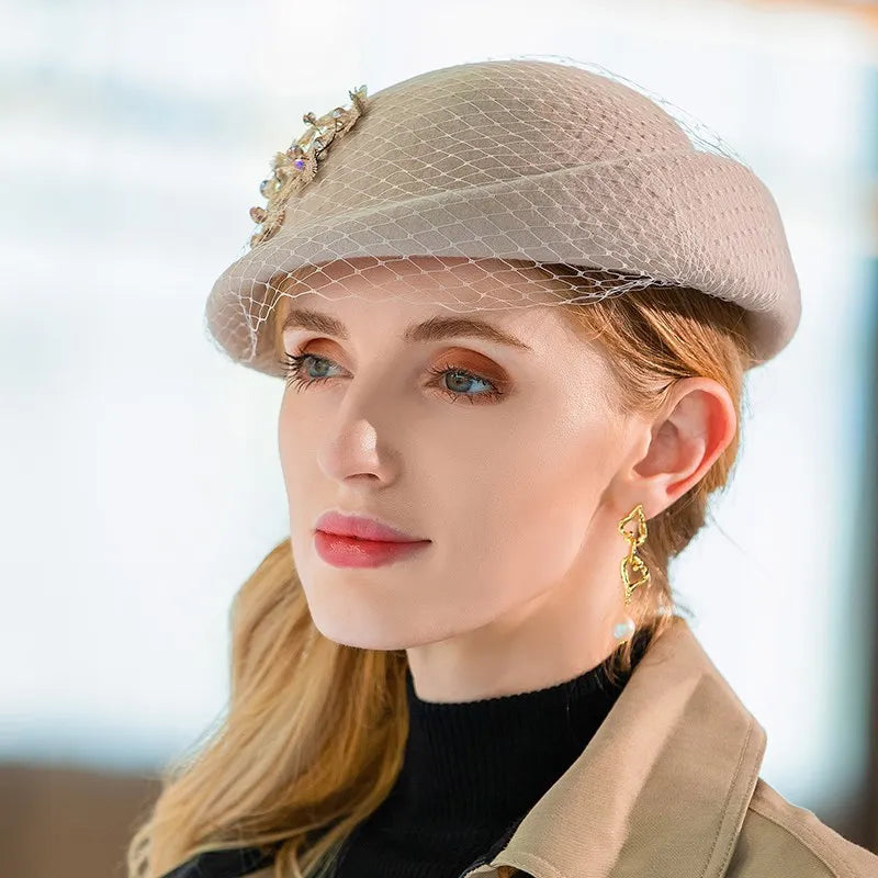 EE 5035 the new winter wool beret 2020 ms qiu dong han edition tide veil web celebrity hat