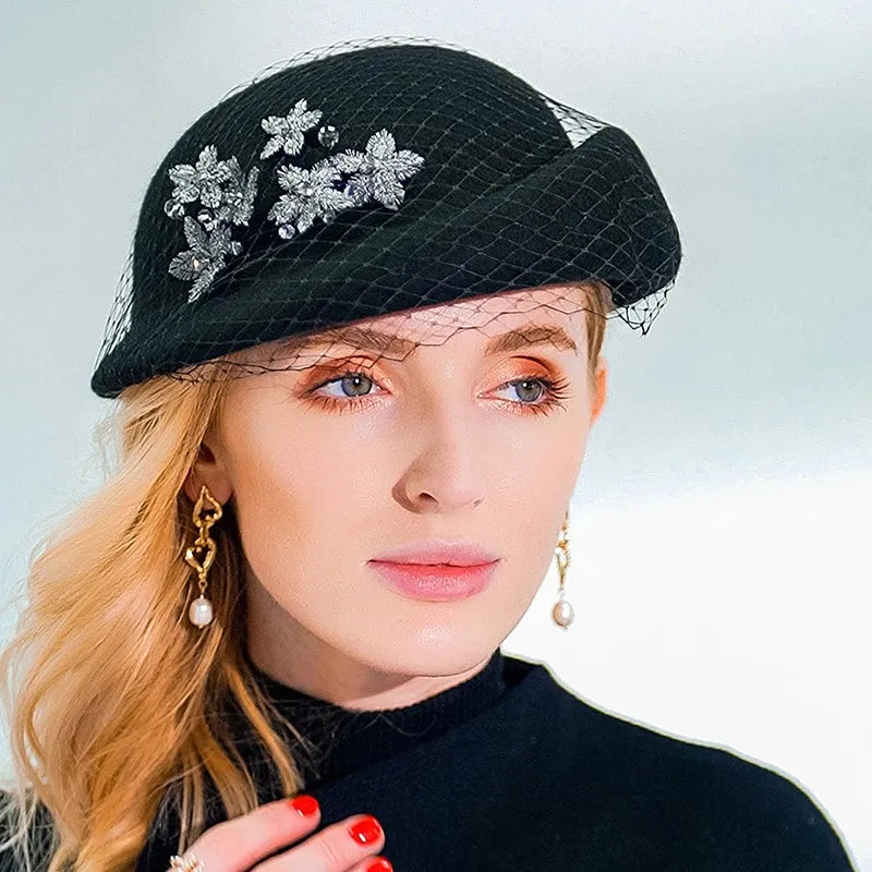 EE 5035 the new winter wool beret 2020 ms qiu dong han edition tide veil web celebrity hat