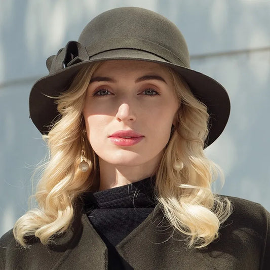 EE 5036 Autumn and winter hat women all Korean version of fashionable ladies shopping woolen hat winter British woolen top hat