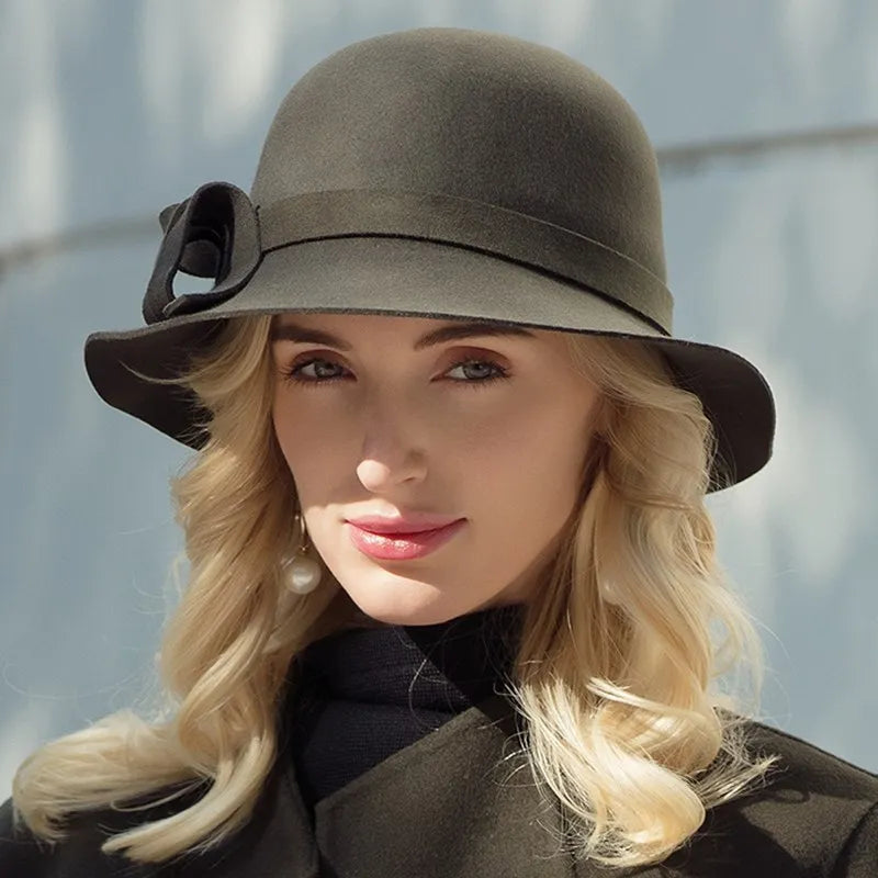 EE 5036 Autumn and winter hat women all Korean version of fashionable ladies shopping woolen hat winter British woolen top hat