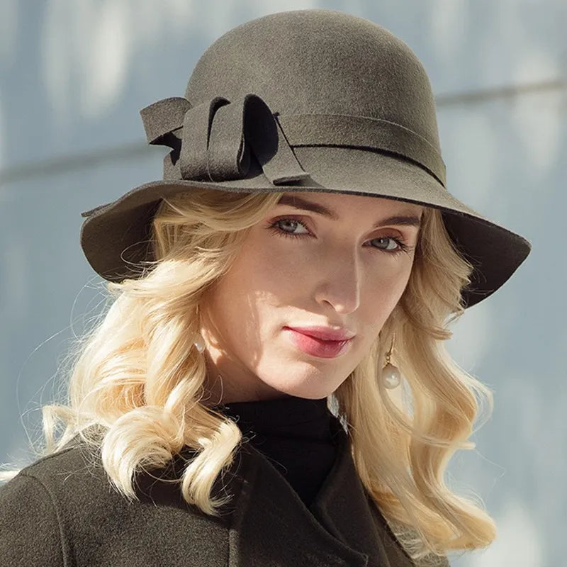 EE 5036 Autumn and winter hat women all Korean version of fashionable ladies shopping woolen hat winter British woolen top hat