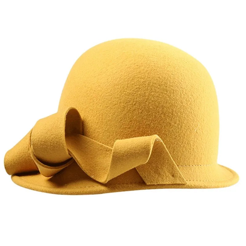 EE 5037 Autumn and Winter New British Wool Top Hat Casual Versatile Wool Hat Yellow Elegant Travel Shopping Hat Girl