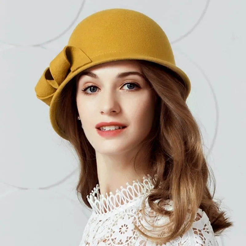 EE 5037 Autumn and Winter New British Wool Top Hat Casual Versatile Wool Hat Yellow Elegant Travel Shopping Hat Girl